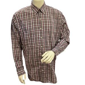 Peter Millar Shirt Mens Size XL Long Sleeve Button Up Plaid  100% Cotton Purple